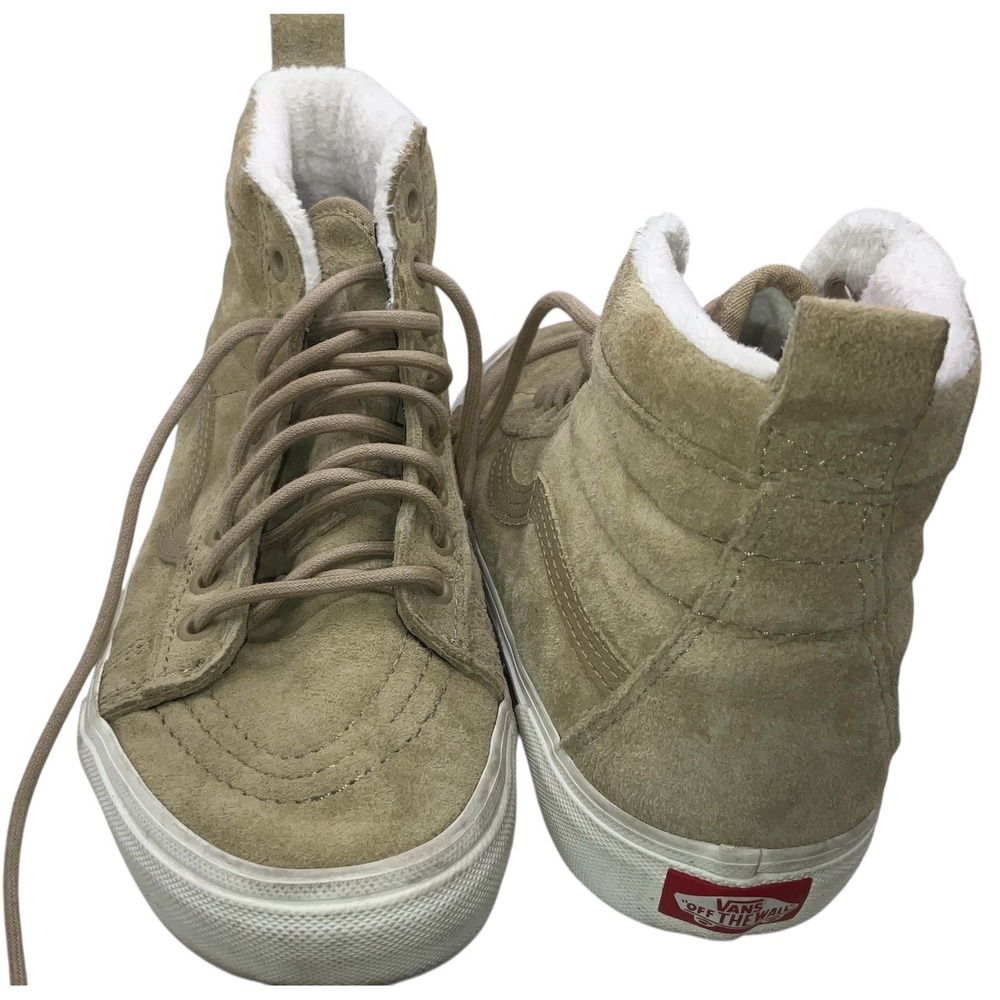 Vans Sk8-Hi MTE Khaki Tan Suede Faux Fur Lining Sneakers Men 6 Women 7.5 721454